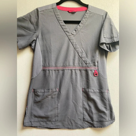 CARHARTT Women’s Force Cross Flex Scrub Top Dark Gray Pink Size S - Picture 3 of 10